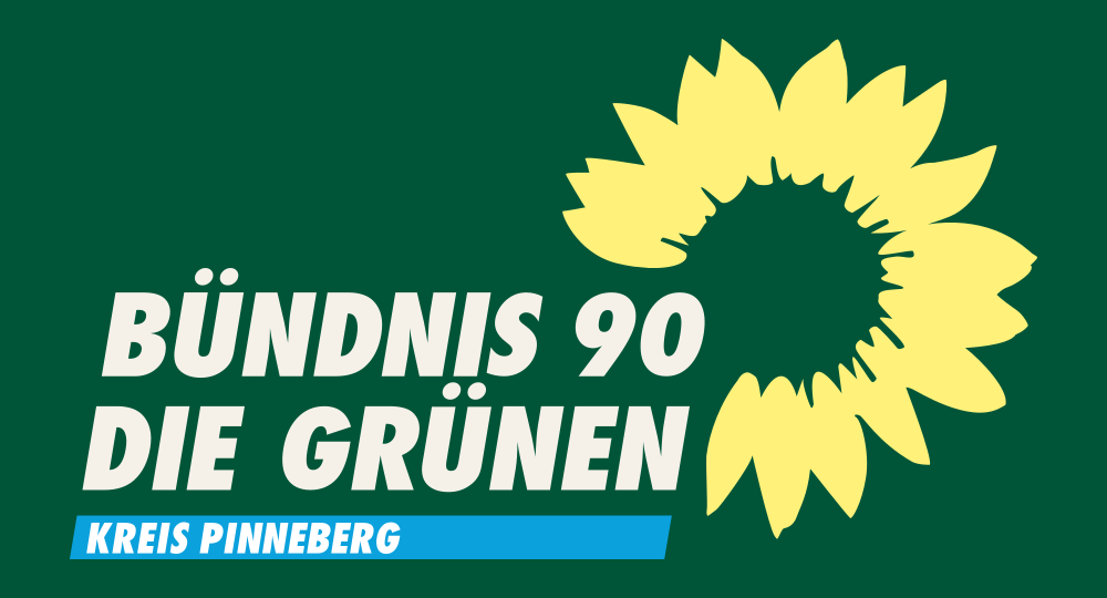 Logo von BÜNDNIS/DIE GRÜNEN Kreisverband Pinneberg mit Sonnenblume und grünem Hintergrund