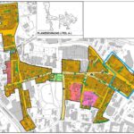 Entwurf des Bebauungsplans 147 der Stadt Pinneberg. Blau markiert ist ein Gebiet östlich der Innenstadt, zwischen Bahnhofstraße und Fahtskamp.